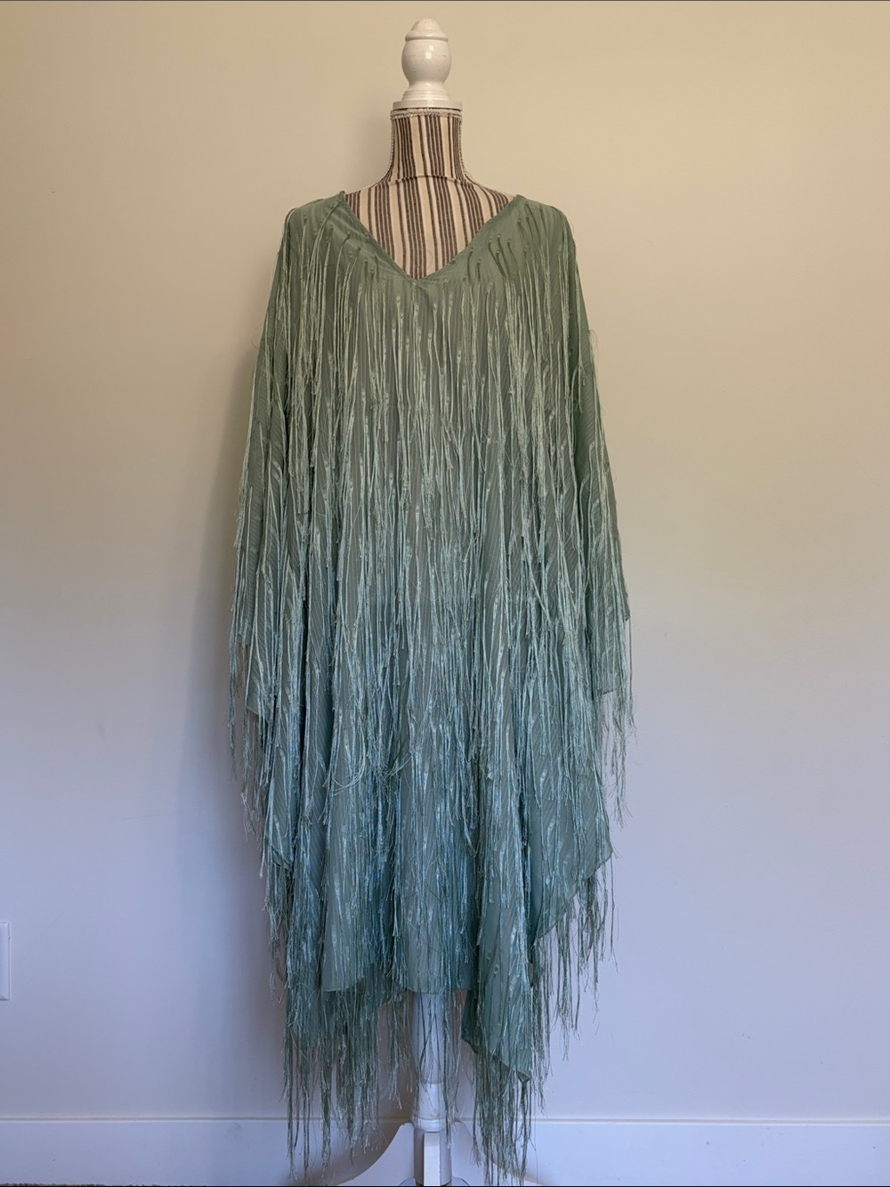 Maeve Sage Fringe Midi Dress